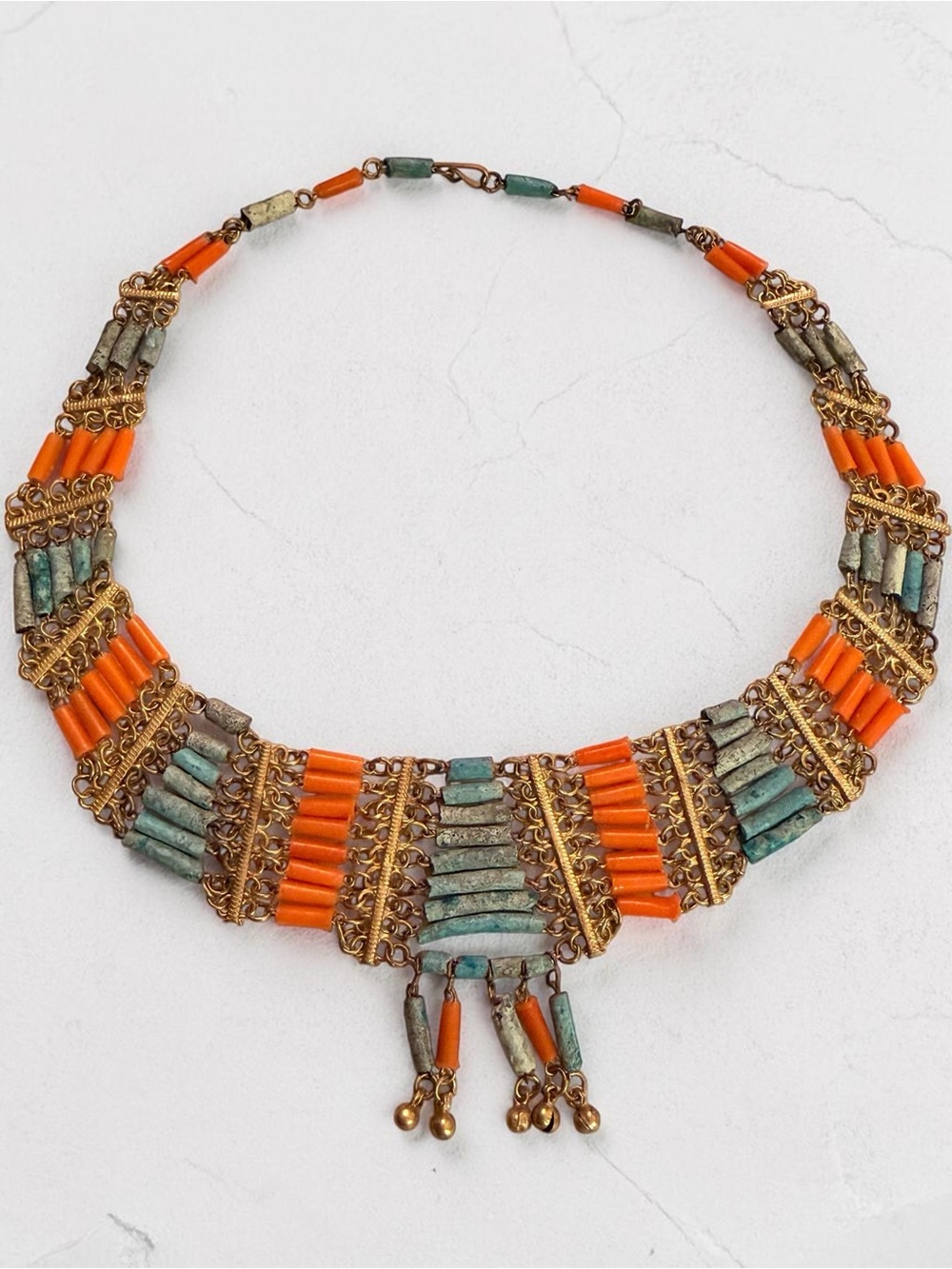 Vintage-Inspired Orange and Turquoise Beaded Statement Necklace